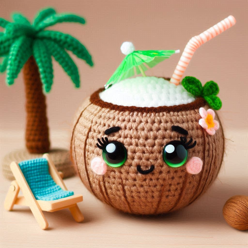 Coconut Drink with Palm Tree - Crochet Pattern