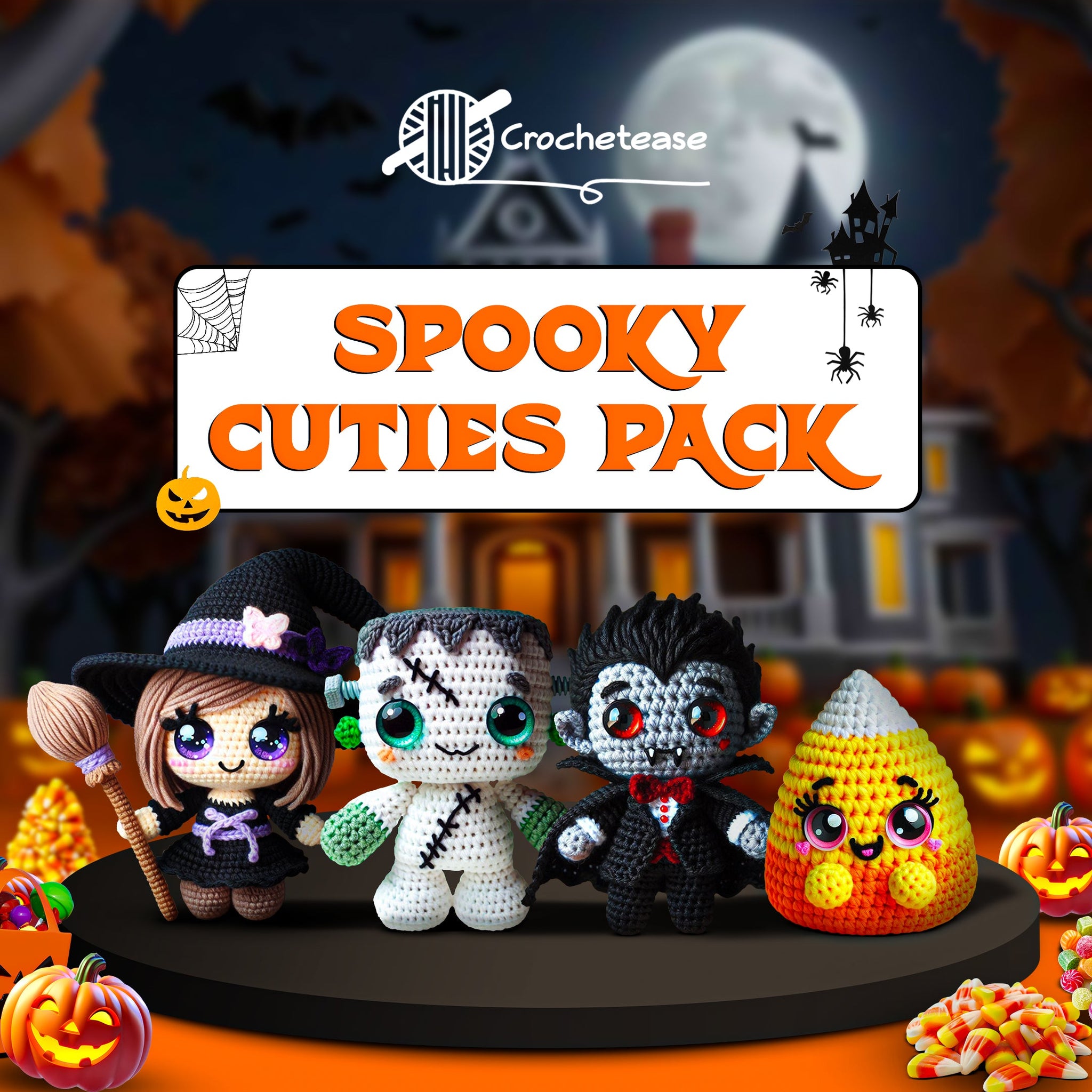 新品 マスコット4体セット Halloween Trick orTrick 4 in 1: Spooky Cuties Pack – Crochet Pattern – Crochetease