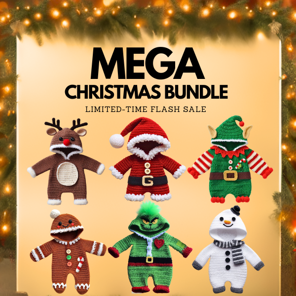 6 in 1 : Mega Christmas Baby Jumpsuits Set  – Crochet Pattern