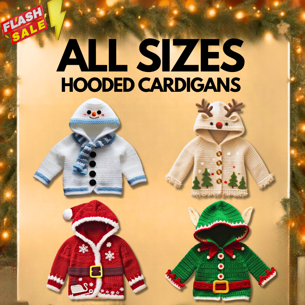 ALL SIZES Christmas Hooded Cardigans  – Crochet Pattern