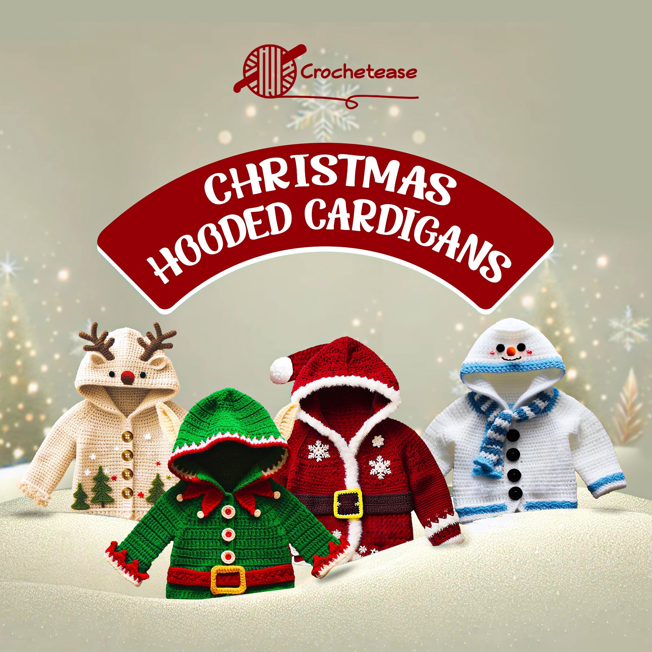 ALL SIZES Christmas Hooded Cardigans  – Crochet Pattern