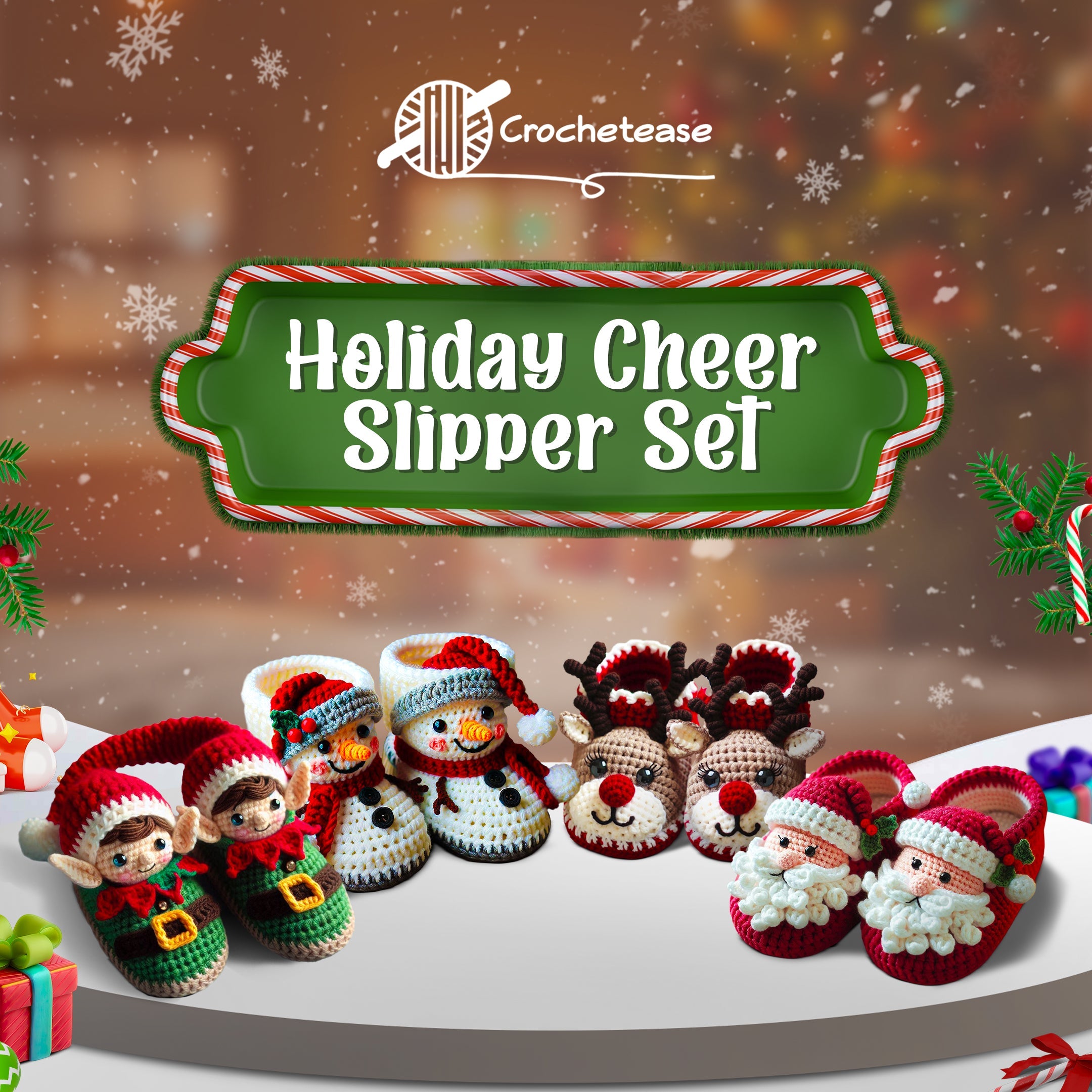 4 in 1 Christmas Cheer Slipper Set  – Crochet Patterns